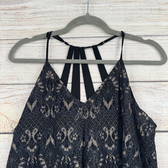 Lucky Brand Lace Multi Strap Blouse Womens Small Black Gold Lined Adjustable - Picture 3 of 9